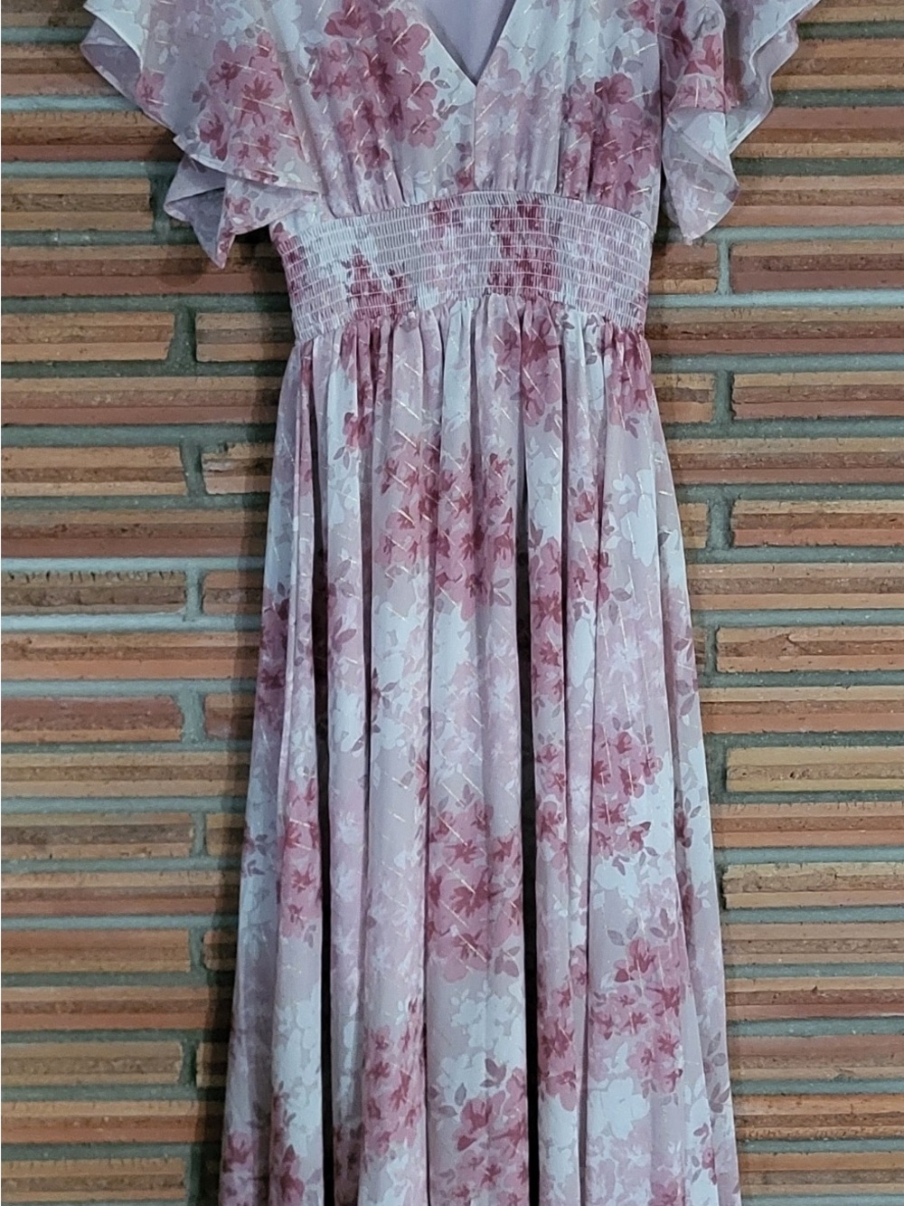 Baltic Born Blush Pink Floral Maxi Dress with Ruffle Sleeves